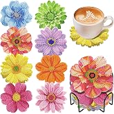 Okarina 8 Pcs Flower Diamond Art Coasters Kit with Holder for Adults | DIY Acrylic Diamond Painting Coasters with Cork Backing, Non-Slip Floral Gem Art Coasters for Home Decor & Gifts