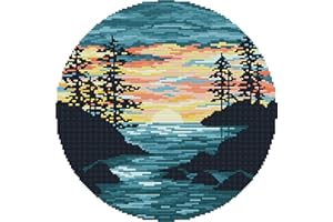Svarog Stamped Cross Stitch Kits Beginners Full Range of Embroidery Patterns Starter Kits for Adult or Kids DIY Cross Stitches Needlepoint Kits 14CT-Sunset 5，12.2x12.2 inch