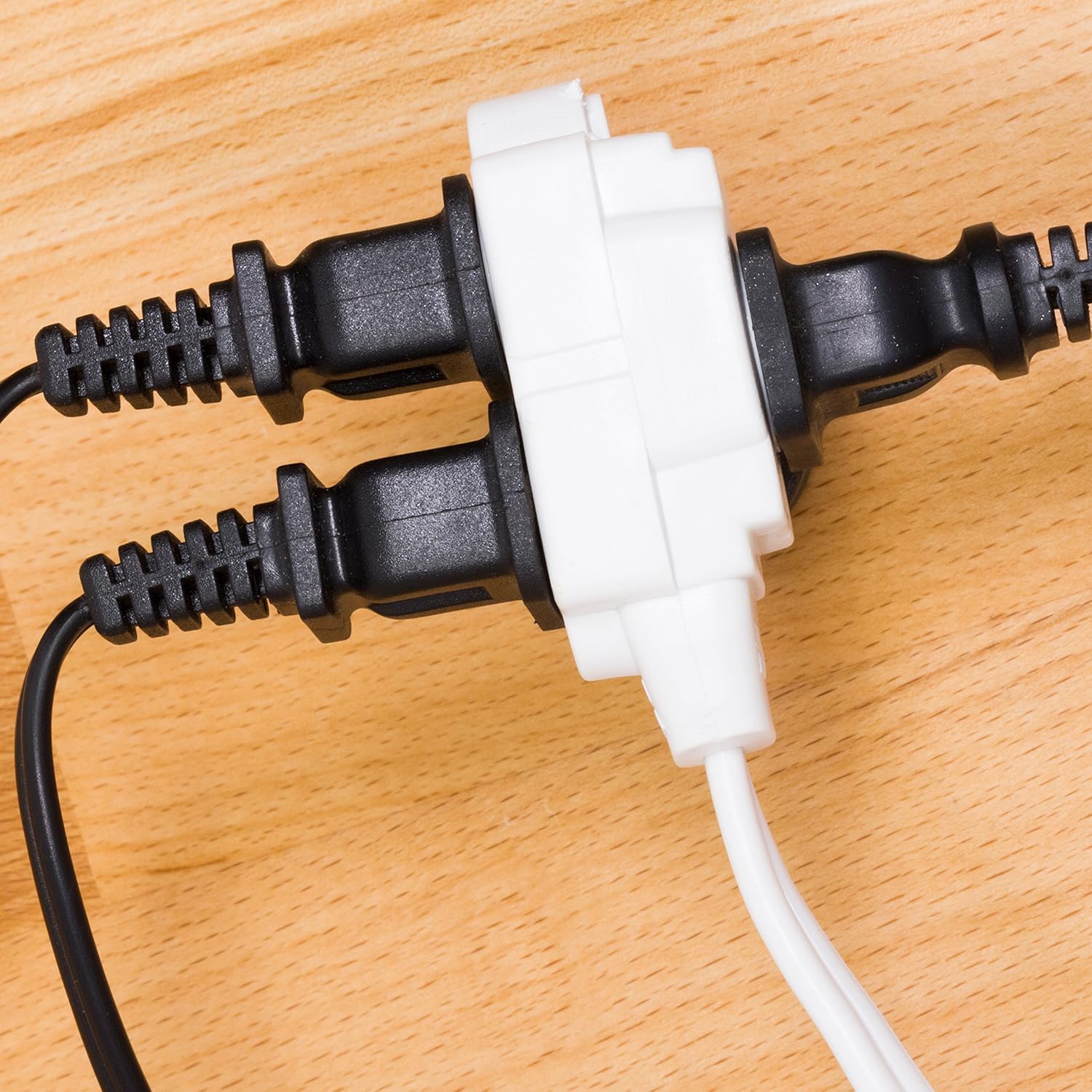 GE 12 Ft Extension Cord, 3 Outlet Power Strip, 2 Prong, 16 Gauge, Twist-to-Close Safety Outlet Covers, Indoor Rated, Perfect for Home, Office or Kitchen, UL Listed, White, 51954 - Electronics Power Cables - 