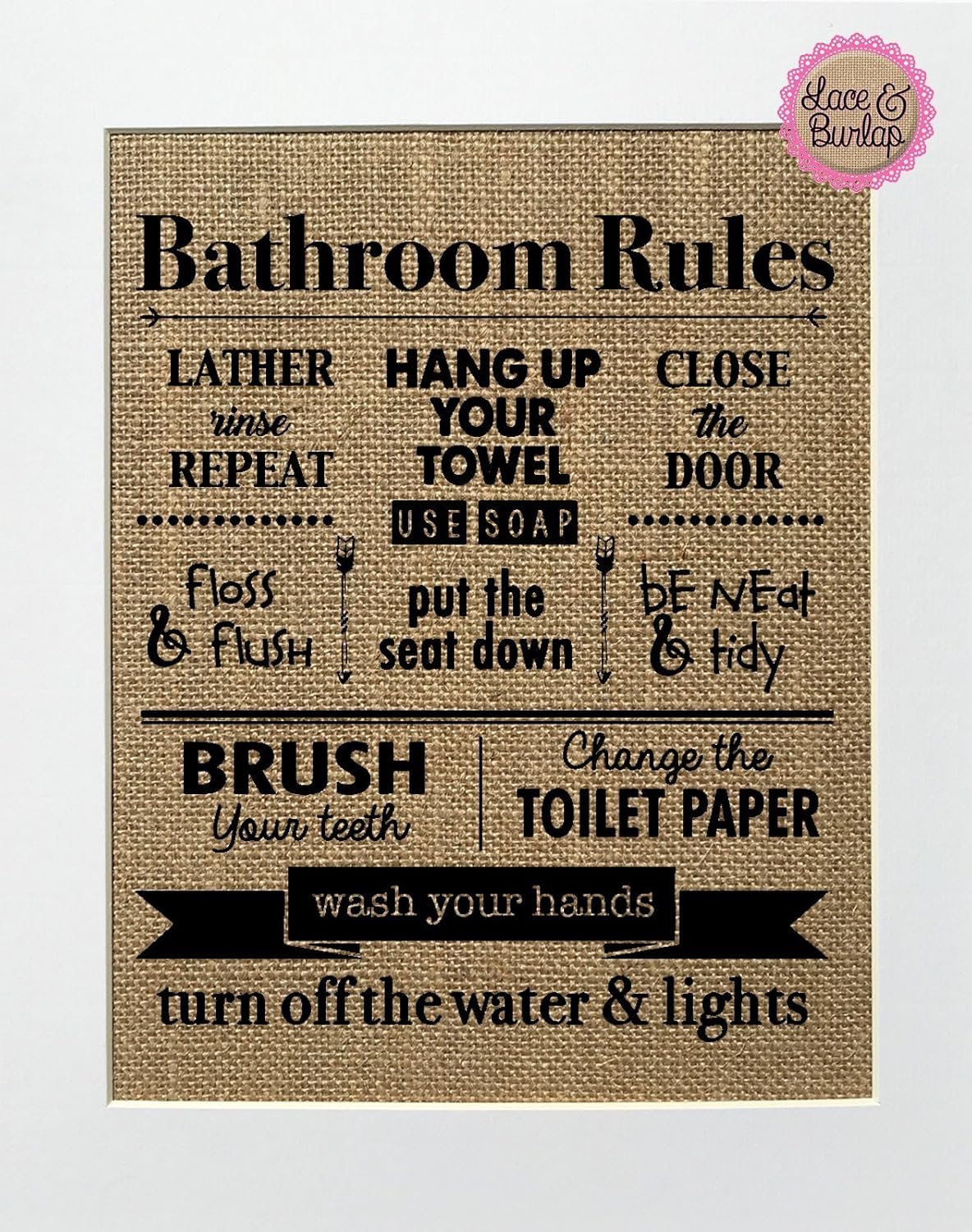 Amazon Com 8x10 Unframed Bathroom Rules Burlap Print Sign
