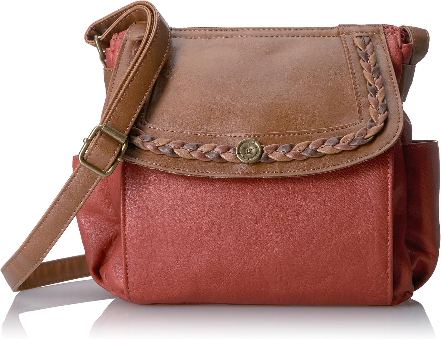 Bueno of California Harness Braid Crossbody, Tomato/Cognac Handbags