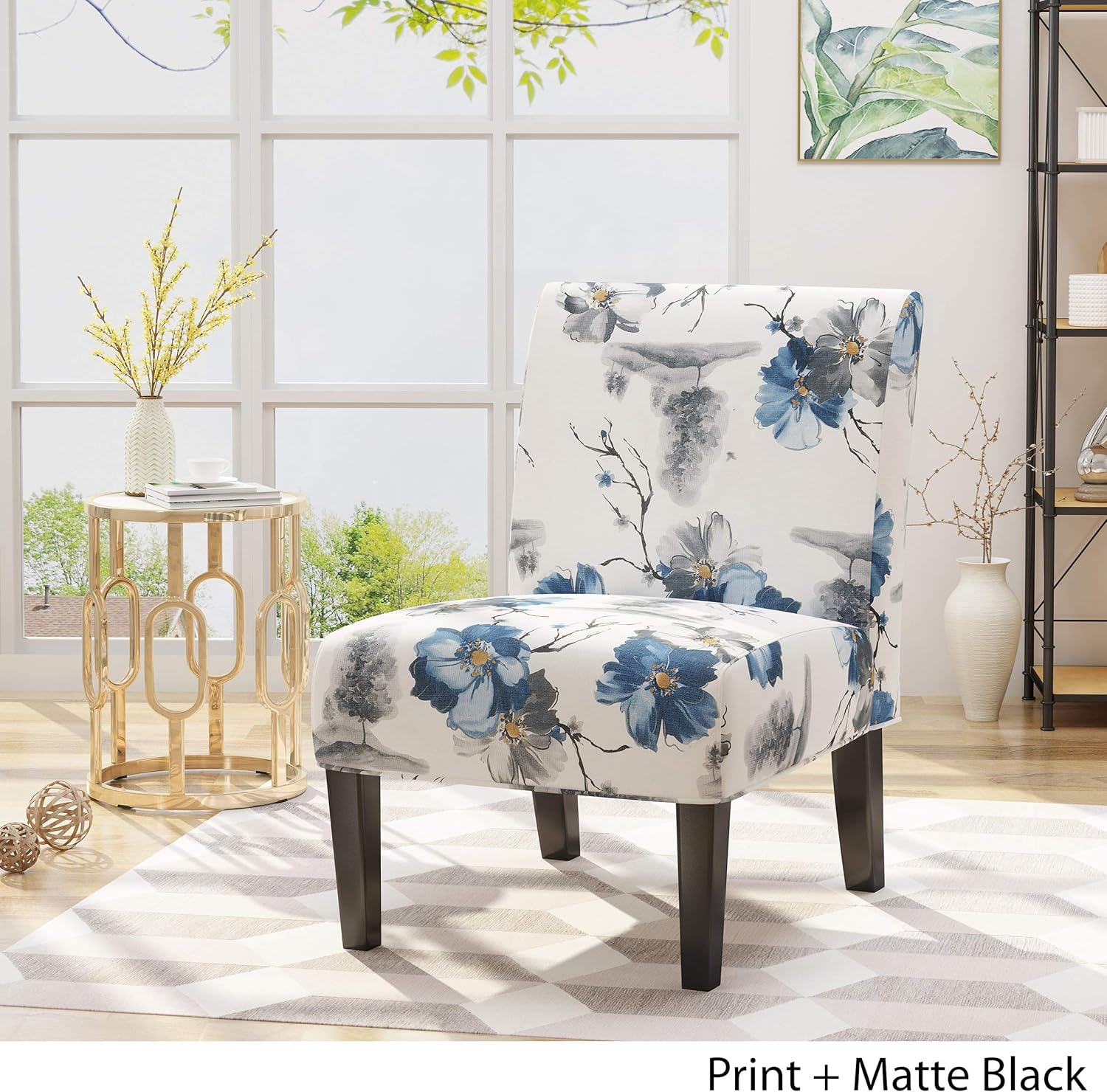 Christopher Knight Home Kendal Traditional Fabric Accent Chair, Print, Matte Black: Furniture & Decor