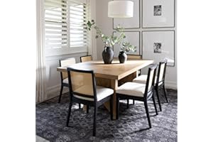 BESTANO Farmhouse Rattan Dining Chairs Set of 6 Black Wood Dining Room Chairs Rectangle Cane Country Kitchen Chairs Upholstered Wood Dining Chair for Dining Room, Cream Linen