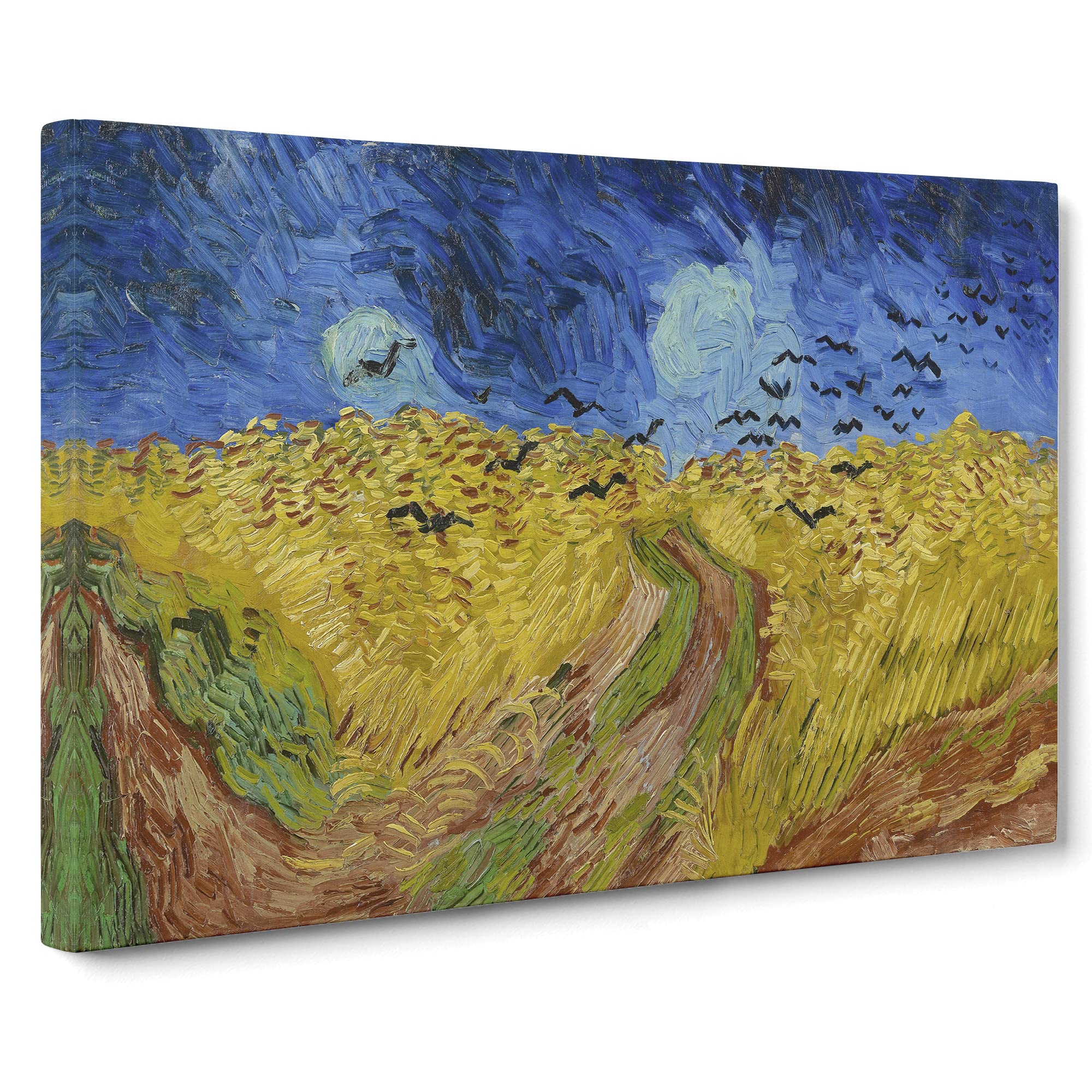 Wheatfield With Crows By Vincent Van Gogh Canvas Print | Gallery Wrapped 30mm Frame Wall Art | 20x14 inches | Ready to Hang | Impressionist Picture | Living Room Bedroom Lounge Office