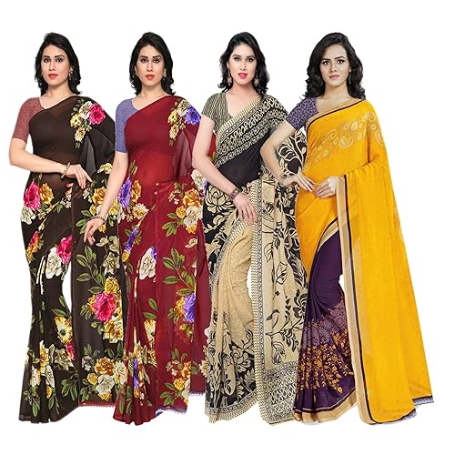 Anand Sarees Synthetic Saree with Blouse Piece (Pack of 4) (PACK_OF_4_1052_2_1052_3_1086_1_1190_2_multicoloured_Free size)