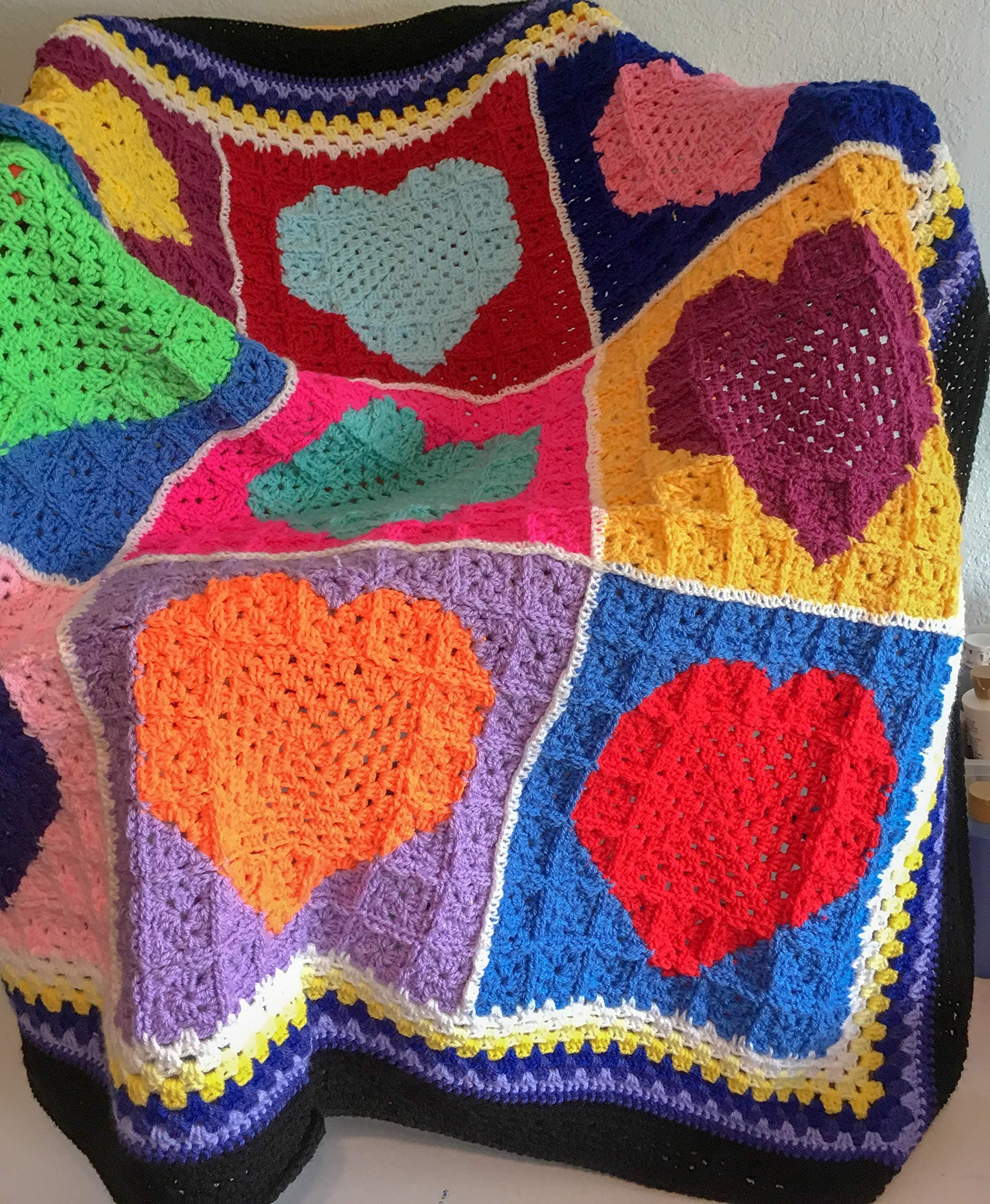 Crochet heart afghan Blanket granny square handmade crochet throw patchwork