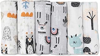 Mulltücher - Mullwindeln - 6er Pack 70x80 cm - Stoffwindeln, MADE IN EU, schadstoffgeprüft -Spucktücher Baby für Jungen und Mädchen - Grau - Lama - Baby Mullwindeln