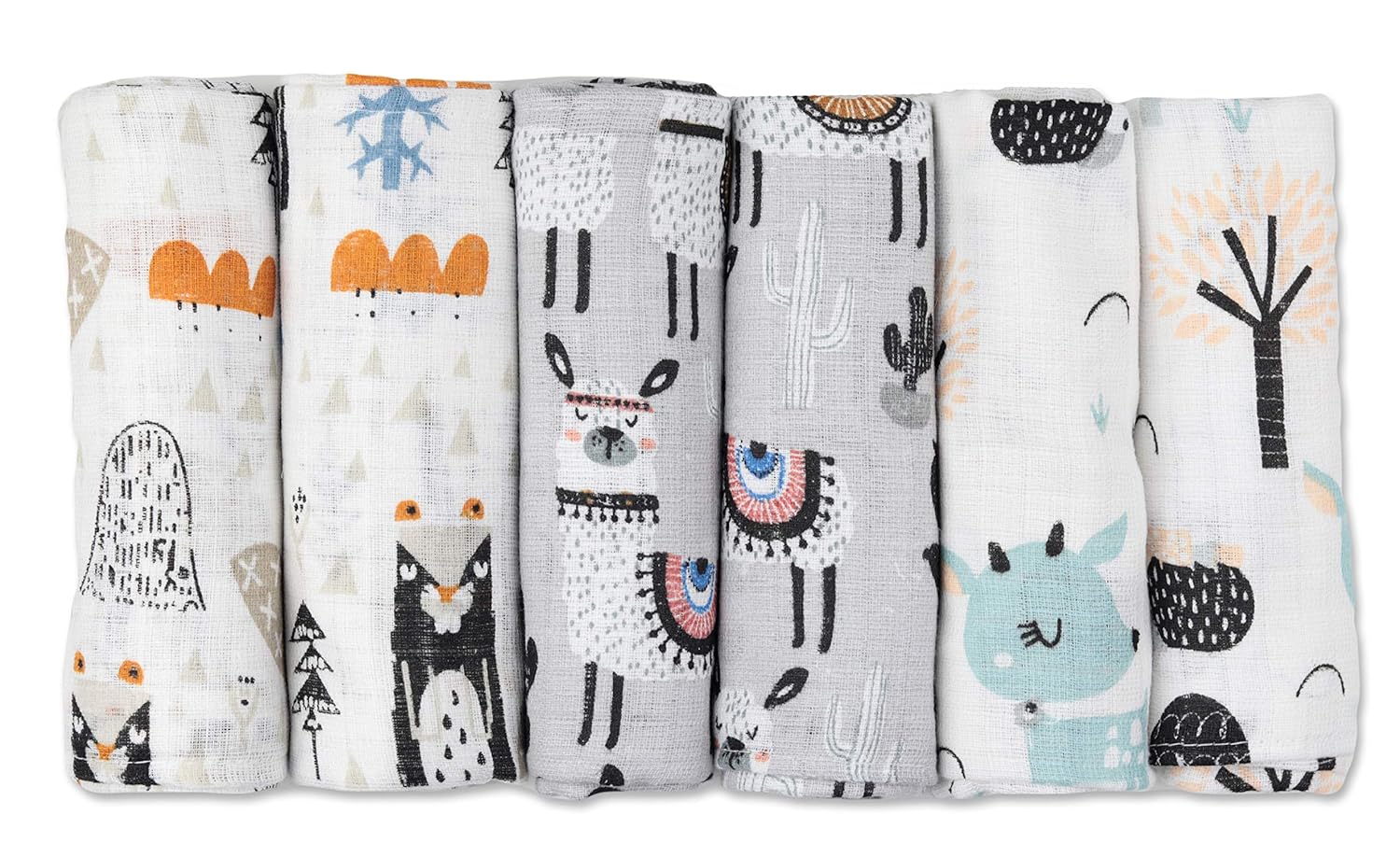 Mulltücher - Mullwindeln - 6er Pack 70x80 cm - Stoffwindeln, MADE IN EU, schadstoffgeprüft -Spucktücher Baby für Jungen und Mädchen - Grau - Lama - Baby Mullwindeln