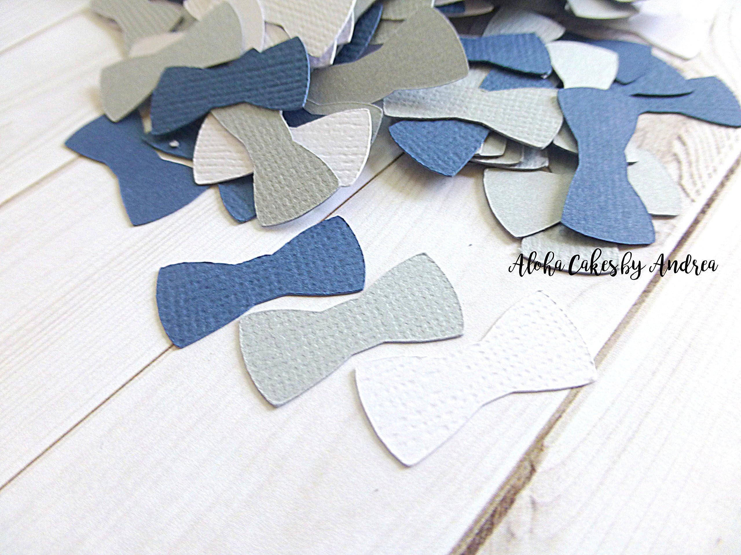 1 inch bow tie confetti in Navy Blue, Gray and White, Little Man Baby Shower, 1st Birthday, Table Decorations, package of 200