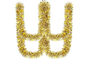 Ceenna 150 Feet Christmas Tinsel Garland Metallic Twist Garland Shiny Hanging String Ornaments for Christmas Tree Party Supplies Indoor and Outdoor Decoration(Silver Gold)