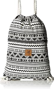 LEMUR Bags - Durable Canvas Drawstring Backpack with Secure Zippered Pocket (Aztec Tribal)