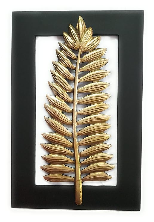 Alokik art Brass Touch Me Not Leaf Wall Art (Gold; Black