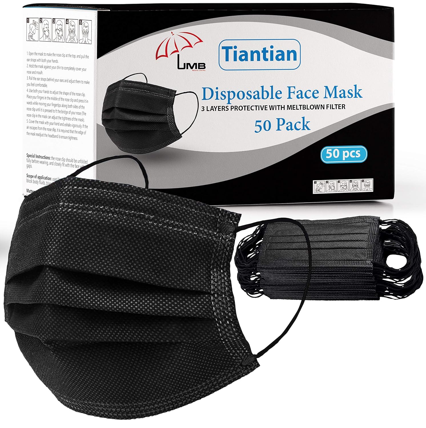 Black Disposable Face Mask. Black 3 PLY Face Mask Soft Black Masks