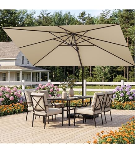 12x12 FT Cantilever Patio Umbrella, Heavy Duty Double Top Offset Hanging Canopy Shelter for Outdoor Furniture & Backyard Grill, 360° Rotation, 240GSM Fade-Resistant Shade Patio, Lawn & Garden