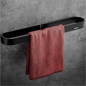 Wangel Toallero Barra Fijar Sin Taladro, Porta Toallas Baño 40cm, Pegamento Patentado + Autoadhesivo, Aluminio, Acabado Mate, Negro