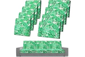 Spiareal 8 Pcs Waterproof Patio Stretch Sofa Cushion Cover, Outdoor Cushion Cover Replacement Include 4 Backrests and 4 Cushions, Sofa Seat Covers Furniture Protector (Monstera)