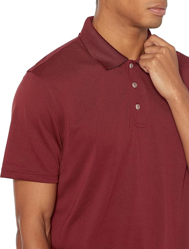 Herren Golf-Poloshirt, Kurzärmelig, Schmal Geschnitten, Schnell Trocknend, Sattes Burgunderrot, L