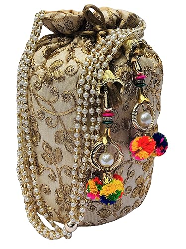 Filora Womens Ethnic Rajasthani Silk Potli Bag/Potli Purse/Bridal Clutch/Bridal Purse