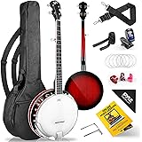 Pyle, 5 String Resonator Banjo Size 24 Bracket, Geared 5th Professional Instrument w/Remo Drum & Hardwood Back-Full Beginner 