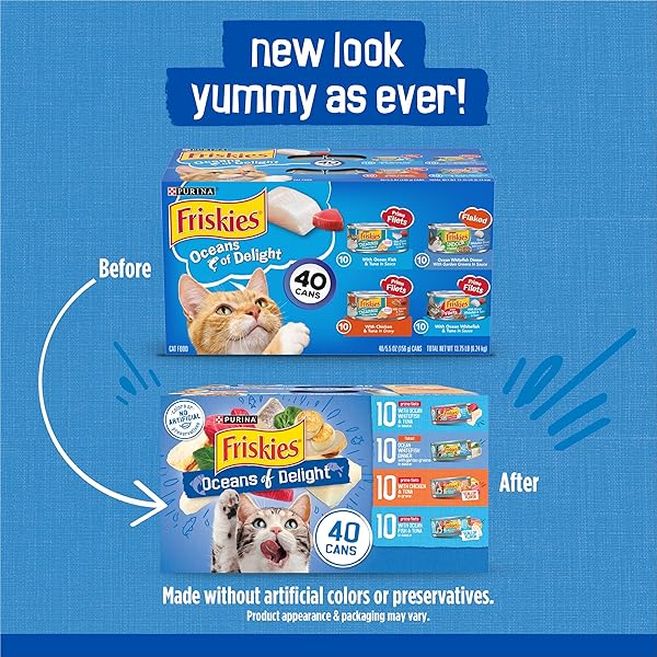 PURINA FRISKIES WET CAT FOOD VARIETY PACK, OCEANS OF DELIGHT FLAKED AND PRIME FILETS – (PACK OF 40) 5.5 OZ. CANS