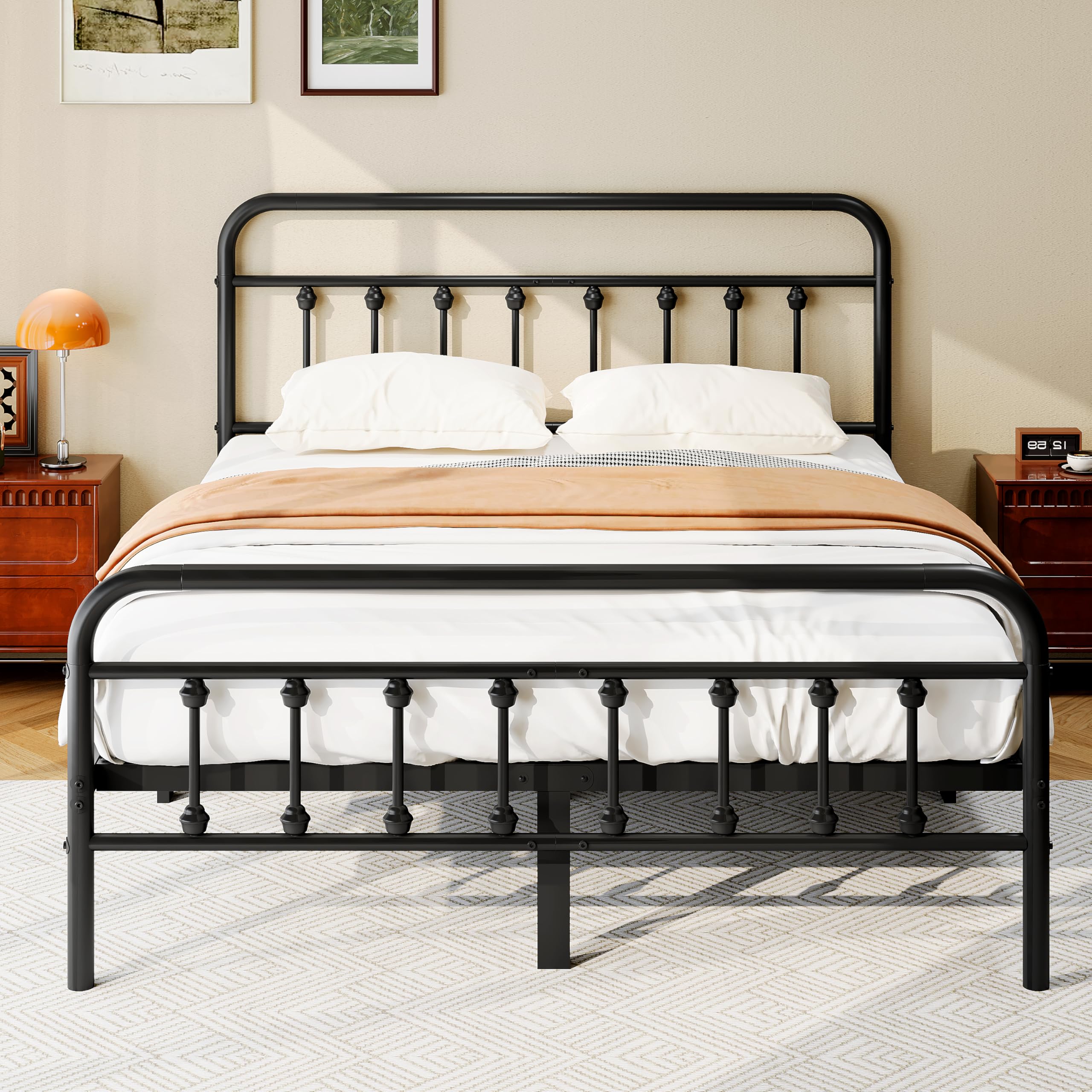 Photo 1 of zunatu King Size Metal Platform Bed Frame/Victorian Style Headboard and Footboard/Steel Slat Support/Easy Assembly/No Box Spring Needed/Underbed Storage/Noise Free/Black