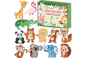 YEETIN Sewing Kit for Kids Ages 6+, Beginner Felt Sewing Craft Kit, DIY Jungle Stuffed Animals Making Set, Learn to Sew Gifts for Birthday