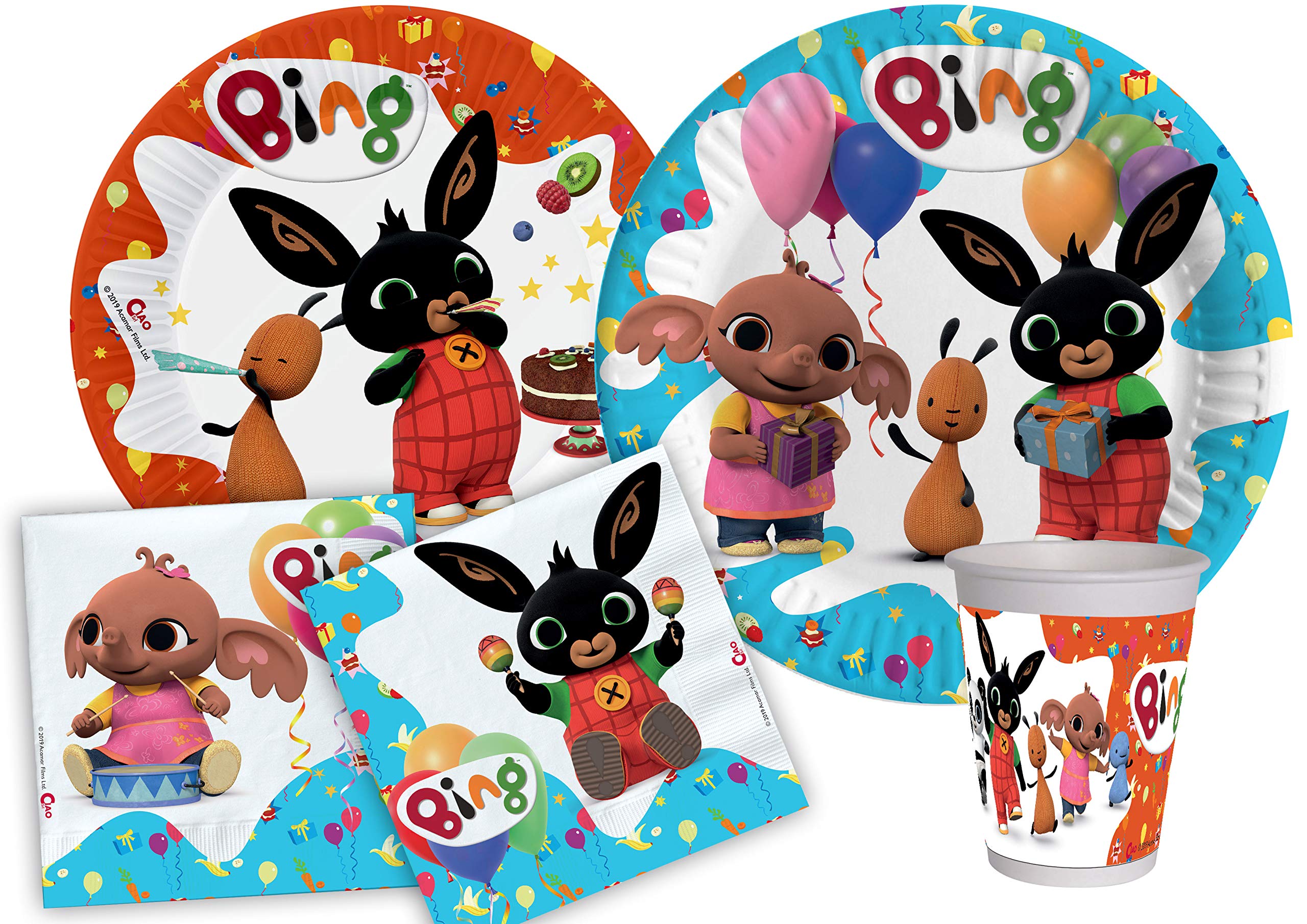 Party Tableware Set Bing for 8 people (44 pcs: 8 paper plates Ø23cm, 8 paper plates Ø20cm, 8 cups 200ml, 20 paper napkins 33x33cm)