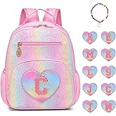 I IHAYNER Kids Glitter Initial Backpack Mini Backpack for Girls Lightweight Toddler Preschool Backpack Girls Personalized Trendy Stuff Gifts Pink C