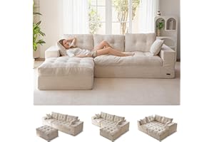 MAXYOYO 104" L Shaped Modular Sectional Sofa with Ottoman, Cloud Boneless Couch with Layered Cushion, Upholstered Sofa in a Box, Flexible Module Combination for Living Room, No Assembly, Beige
