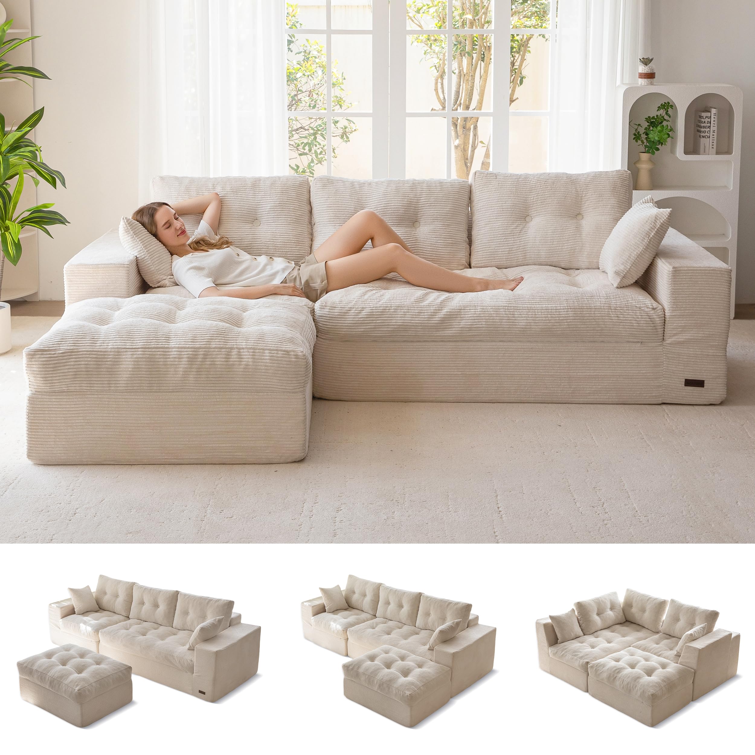 MAXYOYO L-Shaped Sectional Sofa with Convertible