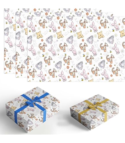 Carta Regalo Compleanno - 6 Fogli 50x70cm - Animali Cartoon - 2 Nastri - Riciclabile - Per Feste - Foto 3