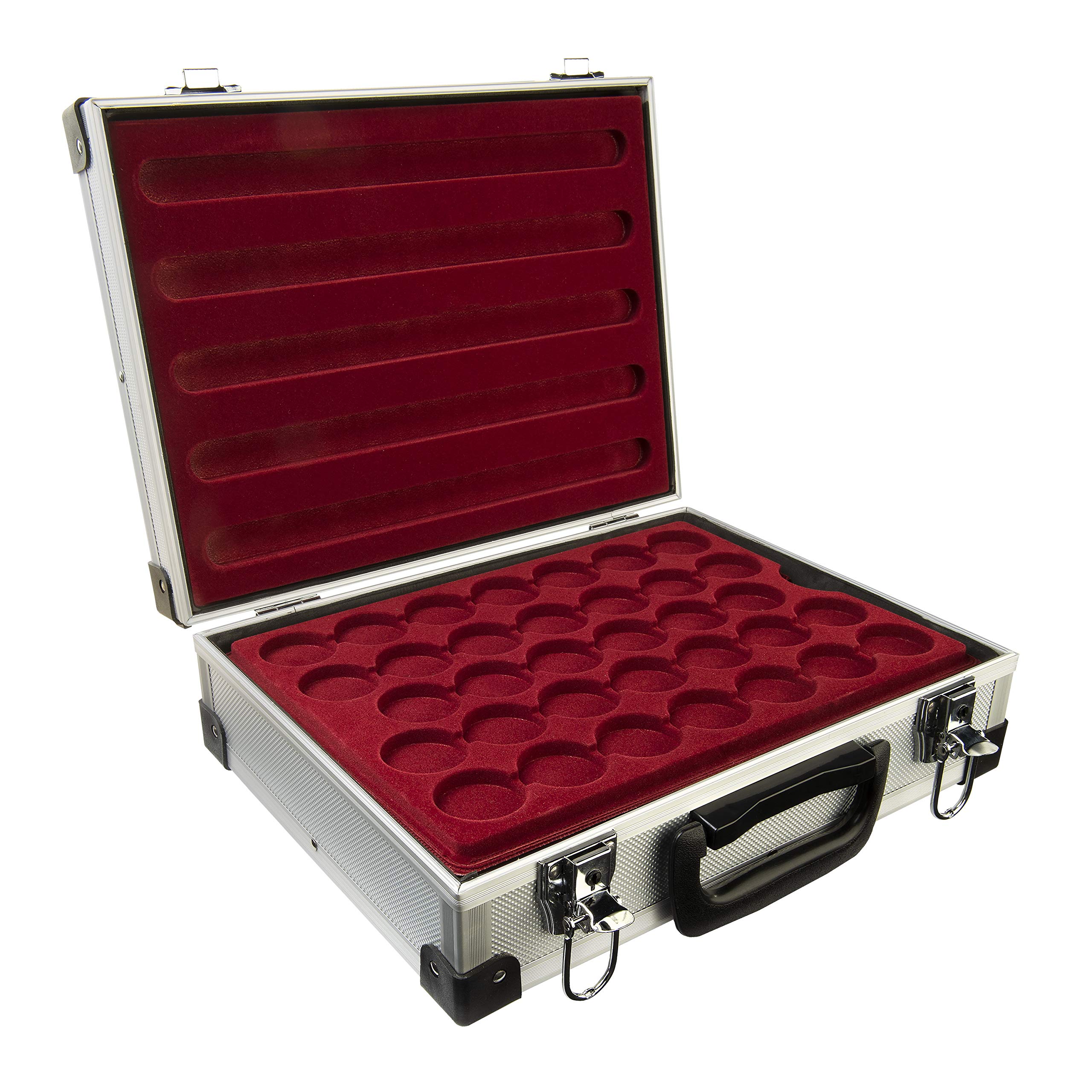 MC.Sammler Aluminium Coin Case with 5 Coin Trays for 170 Euro Coins in Capsules