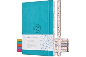 ZENART SUPPLIES Aesthetic Large B5 Dotted Journal - Enjoy Bullet Journaling with a Soft Cover 7x10 inch, Non-Bleed Thick 120gsm Paper with Japanese Edge Motif - Turquoise Faux Leather Lay Flat Dot Notebook - ZenART