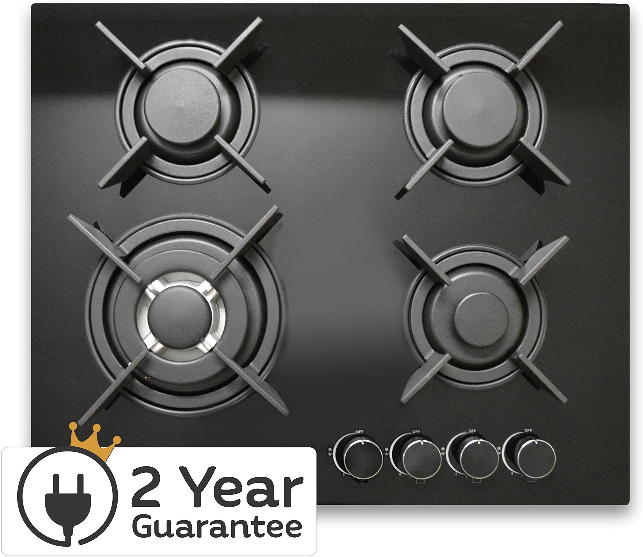 Ashcott Appliances AAO604BGH2 Built-in 60cm 4 Burner Black Glass Gas Hob