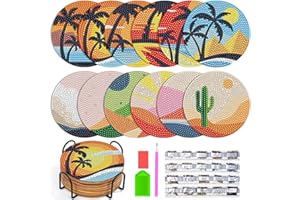 Billbotk 12 Pieces Diamond Art Painting Coasters with Holder, Diamond Art Coasters, Arts and Crafts for Adults, Small Diamond Art Kits for Beginners