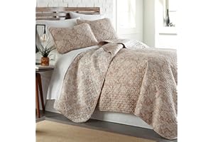 Southshore Fine Living, Inc. Paisley Quilt Set, Coverlet Bedspread 3-Piece Bohemian Bedding Set with Two Matching Shams (108 in Wide x 98 in Long), Reversible Taupe, King/California King