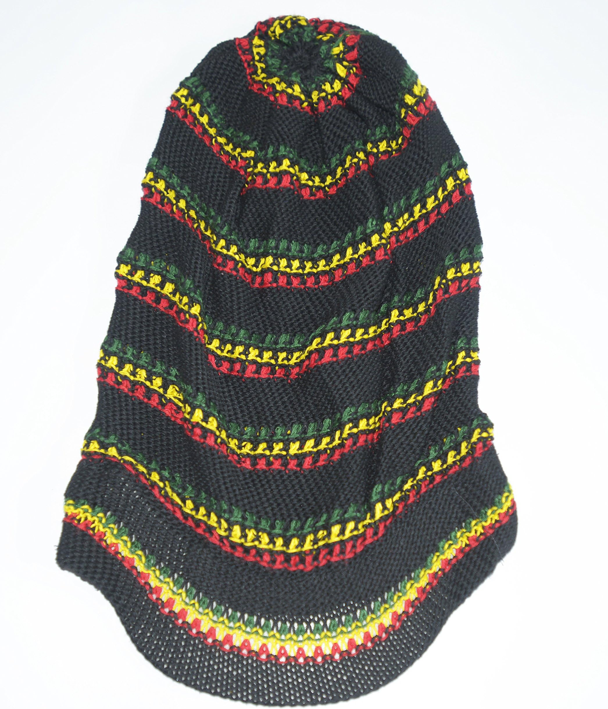 Roots and Reggae Cuffed Visor Rasta Dreadlock Hat (rasta hand knitted long length tam hat).