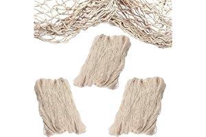 4E's Novelty Fish Net Decorative - Pack of 3 - Natural Cotton Fishnet Decor - Each 14 x 4 feet - for Mermaid Party Decorations, Luau Tropical Nautical Beach Table Cover