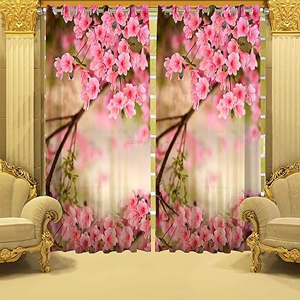 b7 CREATIONS Polyester Whiteout Floral Digital Printed Curtain for Door (4 x 7 ft)