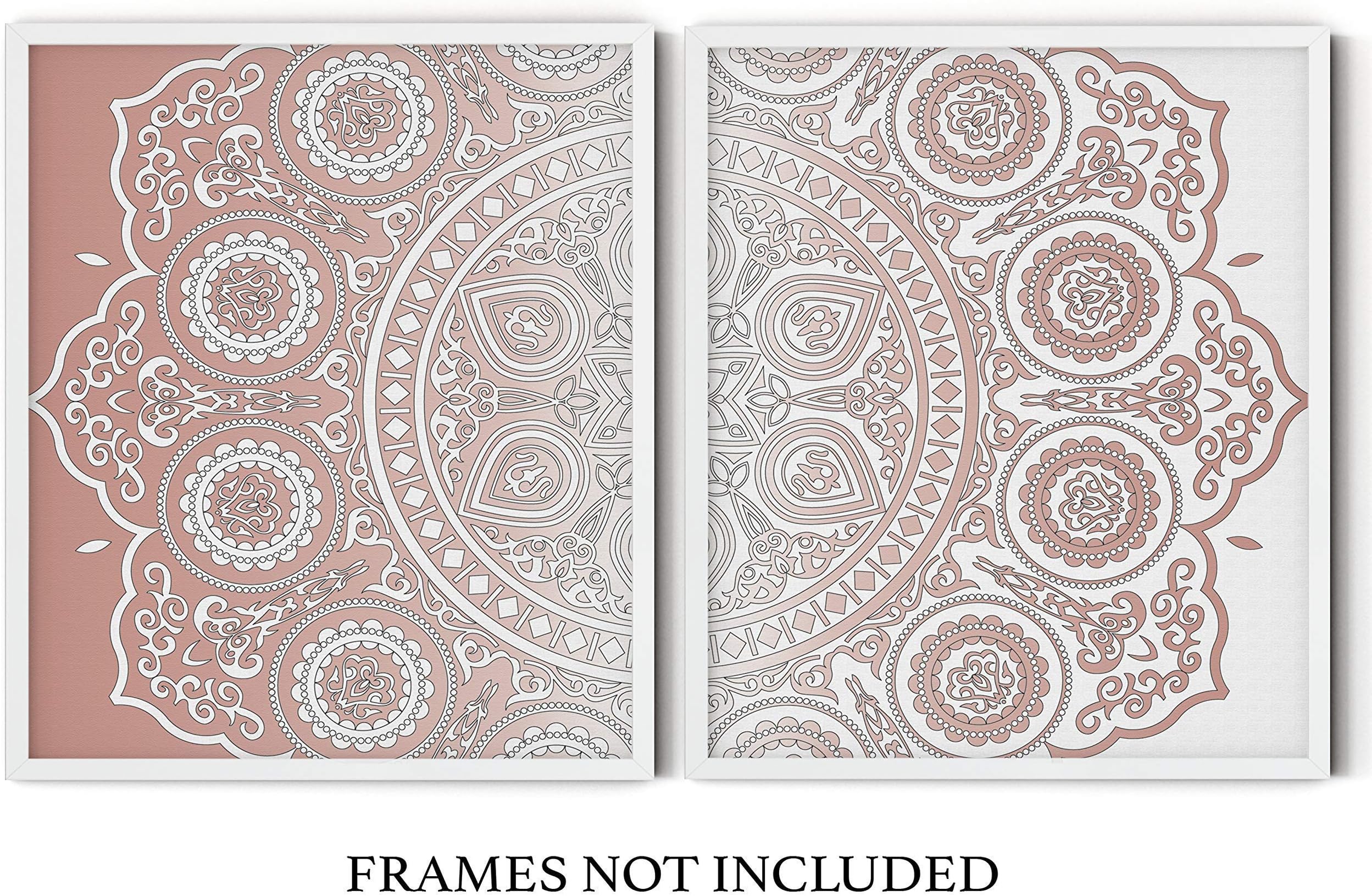 Muted Pink, Beige, and White Ombre Mandala Wall Art | Neutral Wall Decor - Set of 2 11x14 UNFRAMED Bohemian, Meditation Art Prints