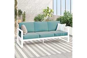 Green4ever Aluminum Patio Furniture Sofa, All-Weather Modern Metal Outdoor 3-Seat Couch with Removable, Water-Resistant Cushions for Backyard Garden (White)