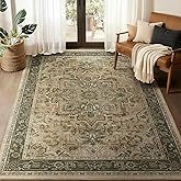 Jainmy Vintage Distressed 5x7 Area Rugs for Living Room Bedroom Non Slip Washable, Medallion Pattern Printed Low Pile Thin Carpet Rugs for Dining Room/Kitchen/Home Office, Multi Brown Olive Accents