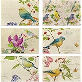 Bird Placemats Set of 6,Washable Heat Resistant Table Mats Vintage Place Mats for Kitchen Dining, Cozy Fall Winter Decor, Bird Floral Pattern