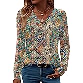 LUYYA Women's Long Sleeve Pleated V Neck Blouse Business Casual Tunic Top Loose Fit Work Shirt