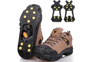 SILANON Ice Snow Cleats for Shoes Boots,Walk Traction Cleats Rubber Crampons Anti Slip 10-Stud Winter Ice Cleat Slip-on Stretch Footwear for Women Men Kids