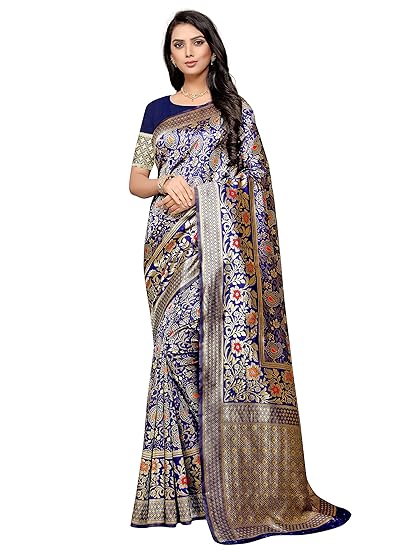Shiv Textiles Womens Banarasi Silk Saree With Blouse Piece