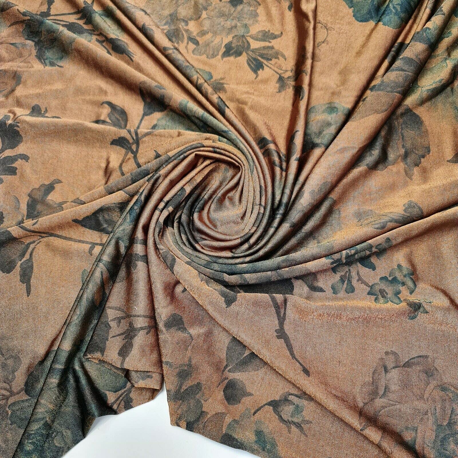 Plain/Printed ITY Spandex Jersey Elastane Stretch Dress Leggings Fabric 58" - 150cm Wide Sold As 1 Meter Pre - Cut Lengths (Taupe Floral) — image 1