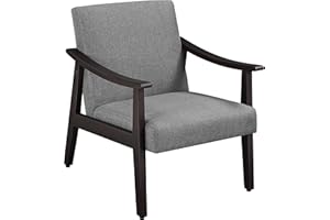 Yaheetech Accent Chair, Mid-Century Living Room Chair, Modern Linen Fabric Side Chair with High Back for Living Room/Office/Bedroom, Minimalist, Dark Gray