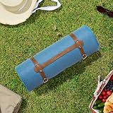 VonShef Picnic Blanket Blue Herringbone Large 220x200cm Waterproof Backing view 8