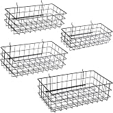 Pegboard Baskets, Set of 4 Black - Hooks to Any Peg Board - Pegboard Accessories, Square Style Wire Shelf Baskets - Organize Tools, Workbench, Garage Storage - Wall Organizer Attachments